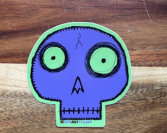 Halloween Purple green black skull Monster sticker 3in