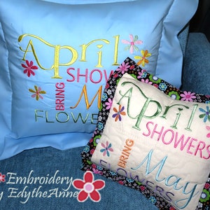 April Showers Bring May Flower Pillow In The Hoop Machine Embroidery Design image 1