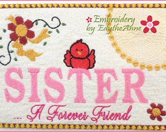 SISTER a FOREVER FRIEND.... In The Hoop Embroidered Mug Mat/Mug Rug Design - Digital Download