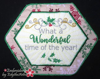 Wonderful Time of the Year Mug Mat/Mug Rug In The Hoop Machine Embroidery