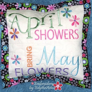 April Showers Bring May Flower Pillow In The Hoop Machine Embroidery Design image 3