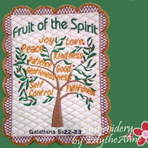 FRUIT of the SPIRIT FAITH Based Mug Mat/Mug Rug - 2 Hoop Sizes. - Instant Download