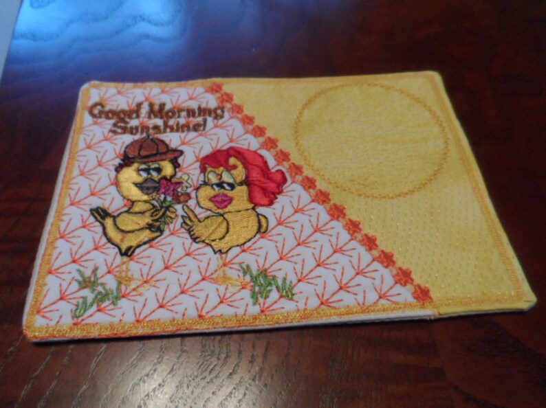 Machine Embroidered Mug Mat/Mug Rug done ITH. Digital Etsy