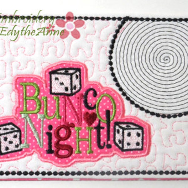 SET of three BUNCO MUG Mats/Mug Rugs.  These are In The Hoop Embroidered Mug Mat.  Digital File. Available immediately.