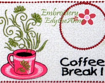 COFFEE BREAK Machine Embroidered Mug Mat/Mug Rug - 2  Sizes included- Digital Download