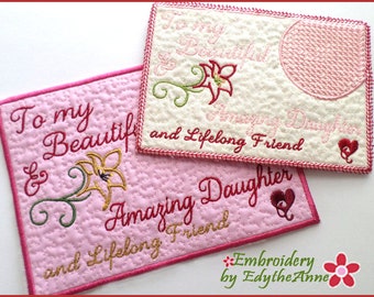 BEAUTIFUL DAUGHTER.... In The Hoop Embroidered Mug Mat/Mug Rug Design - Digital Download