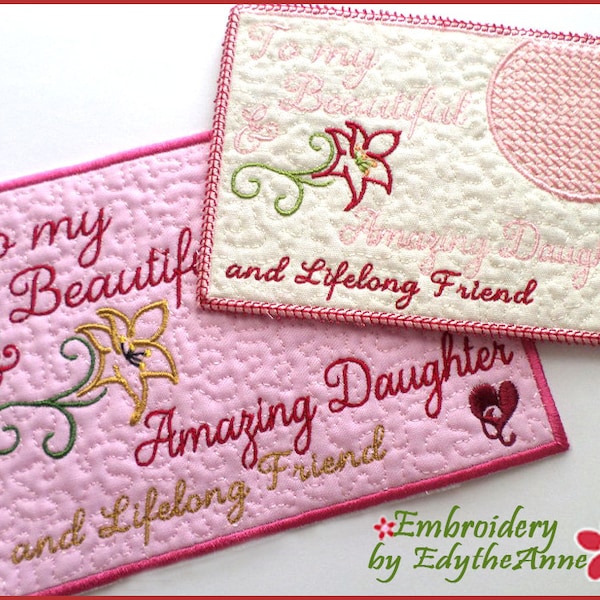 BEAUTIFUL DAUGHTER.... In The Hoop Embroidered Mug Mat/Mug Rug Design - Digital Download