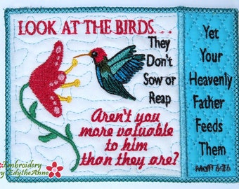 LOOK AT the BIRDS In The Hoop Embroidered Mug Mat Design - Digital Downloiad