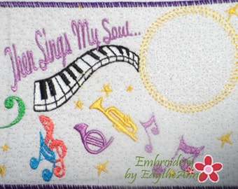 Then Sings My Soul Musical Embroidered Mug Mat done In The Hoop.  Digital File. Available immediately.  No shipping charges