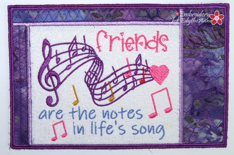 FRIENDS Are the Notes in Life's Song In The Hoop Mug Mat/MugRug Digital Download image 1