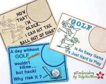 GOLFERS Set of Three  In The Hoop Embroidered Mug Mat Set  - Digital Download