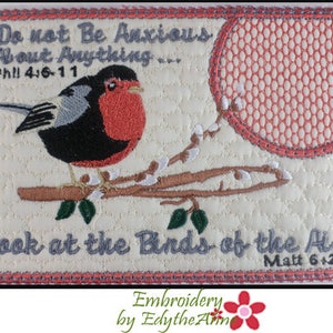 Set 2 BIRDS of the AIR In The Hoop Faith Based Embroidered Mug Mats/Mug Rugs-Digital Download image 2