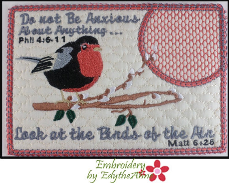 Set 2 BIRDS of the AIR In The Hoop Faith Based Embroidered Mug Mats/Mug Rugs-Digital Download image 2