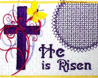 HE IS RISEN Faith Based Designs In The Hoop Embroidered Mug Mat.. Digital Download