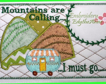 MOUNTAINS ARE CALLING In The Hoop Whimsical Embroidered Mug Mat/Mug Rug.  Digital Download