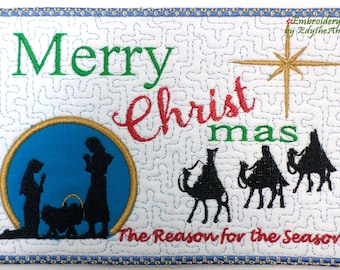 MERRY CHRISTmas In The Hoop Machine Embroidered Mug Mat/Mug Rug