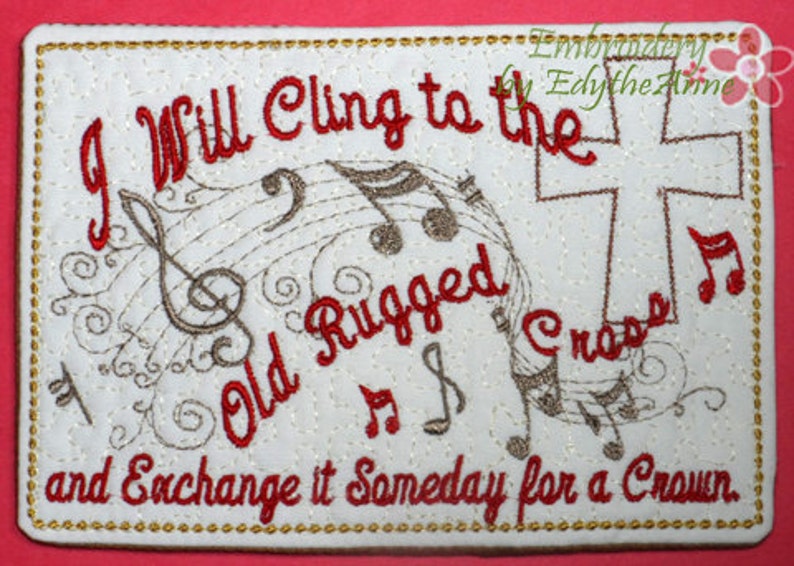 The Old Rugged Cross Musical Embroidered Mug Mat/Mug Rug done In The Hoop. Digital File. Available immediately. No shipping charges zdjęcie 1