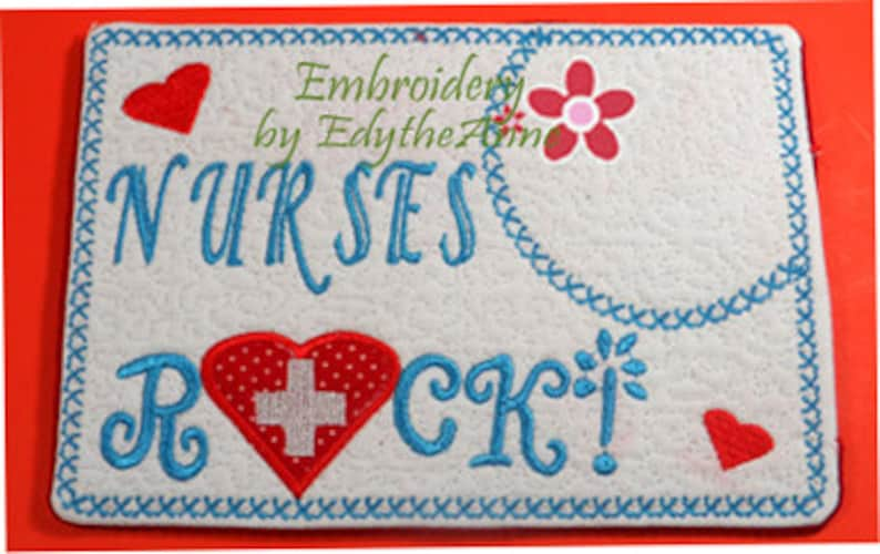 NURSES ROCK In The Hoop Embroidered Mug Mat/Mug Rug. Digital File. Available immediately. image 1