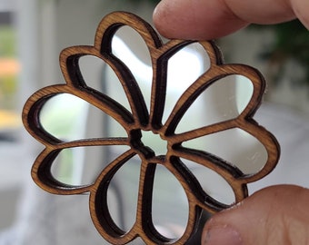 Dollhouse Miniature Floral Flower Wooden Mirror