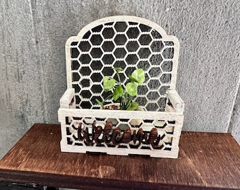 Dollhouse miniature chickenwire planter plant wooden holder