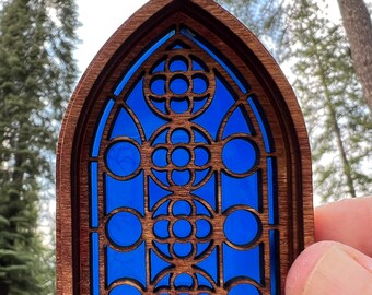 Dollhouse miniature wooden decorative cathedral window