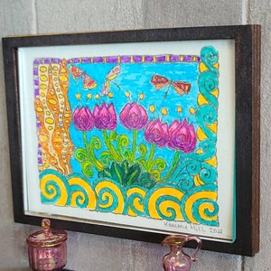 Miniature Framed Original signed hand colored picture - Dollhouse Wall Picture