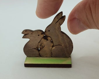 Dollhouse bunnies-dollhouse rabbits-miniature bunnies-miniature rabbits-bunny figurine-bunny plaque-rabbit plaque- dollhouse garden- Doll