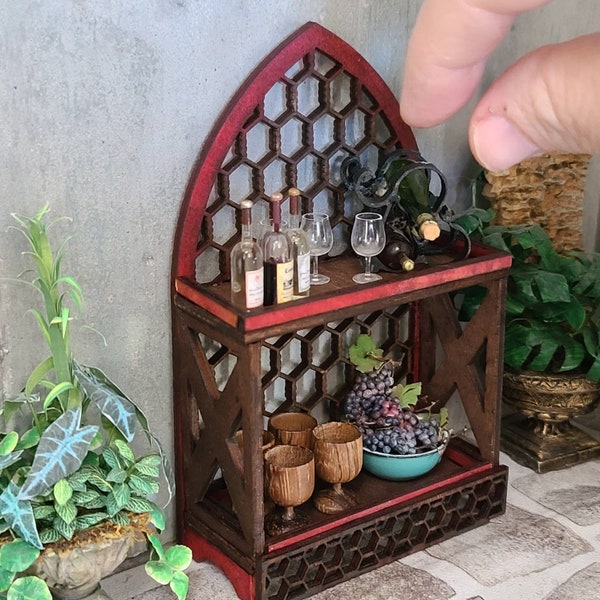 Dollhouse miniature wine rack- Bakers Rack