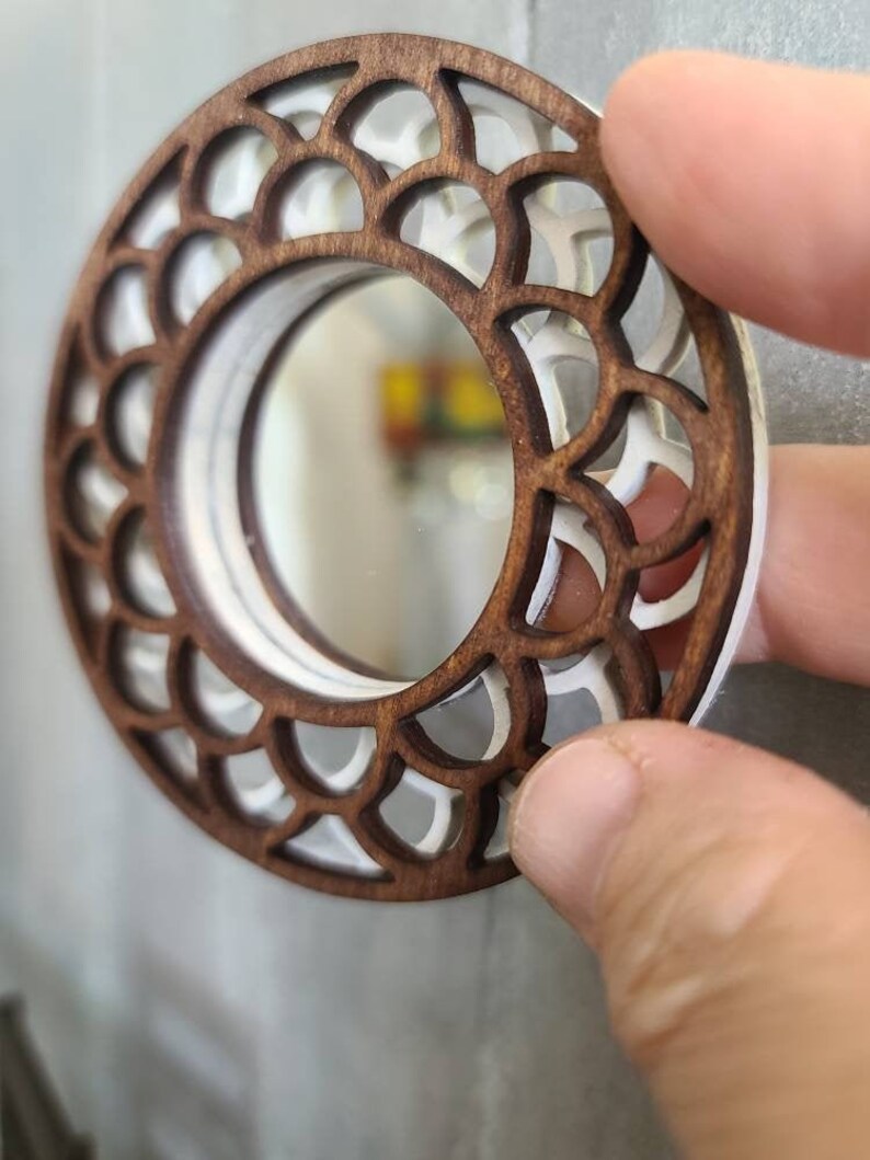 Dollhouse wooden double Scalloped wooden sunflower mirror. image 2