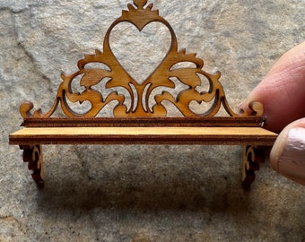 Dollhouse Miniature Wood Ornate Scroll Fancy Heart Wall Shelf