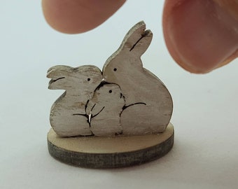 Dollhouse bunnies-dollhouse rabbits-miniature bunnies-miniature rabbits-bunny figurine-bunny plaque-rabbit plaque- dollhouse garden- Doll