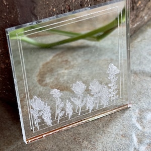 Dollhouse Square Floral Etched Acrylic Mirror