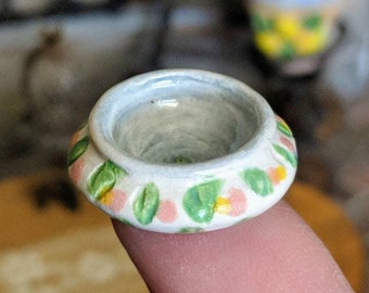 Miniature ceramic pottery by kkminipotter. Mini ceramic hand painted glazed bowl.