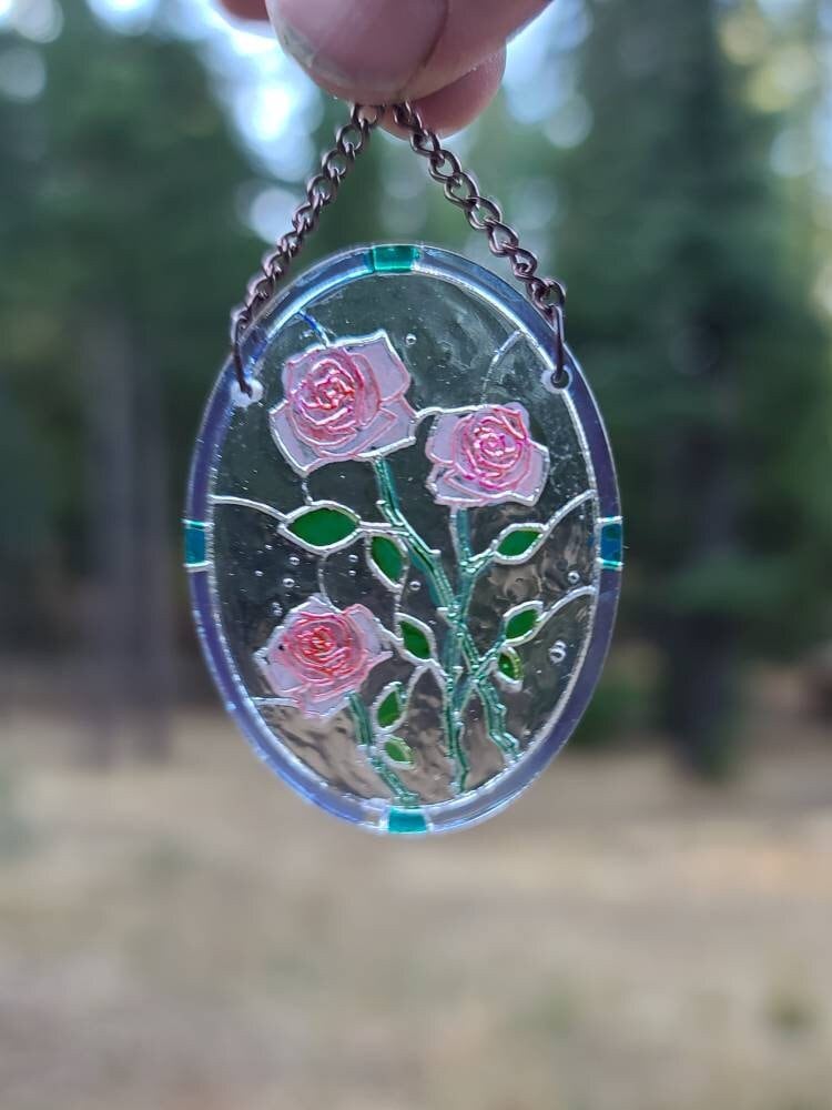 Roses Stained Glass Look Acrylic Miniature Dollhouse Window. - Etsy