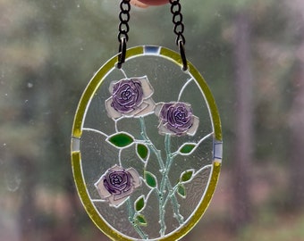 Roses Stained Glass Look Acrylic Miniature Window