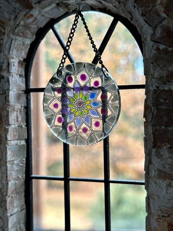 Acchiappasole In Vetro Colorato Suncatcher, Design Sole E Luna, Diametro 15 Cm, Dipinto A Mano, Con Catena In Metallo Per Appenderlo, Crea Riflessi Colorati In Casa, Decorazione Finestra - 5