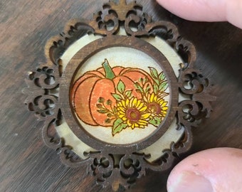 Imagen de casa de muñecas, imagen de pared de calabaza de otoño, imagen de otoño en miniatura, calabazas de otoño, decoración de casa de muñecas.