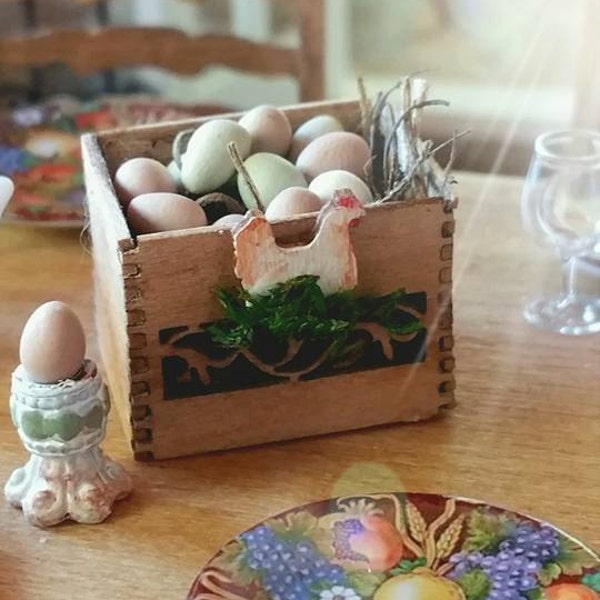 Miniature Dollhouse Chicken Decoritive Wooden Box