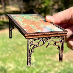 Dollhouse miniature custom patina copper Coffee table.