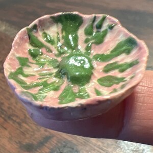 Ceramic Miniature PotteryDollhouse mini by kkminipotter. Miniature ceramic glazed flower dish or display plate  1/12 scale.