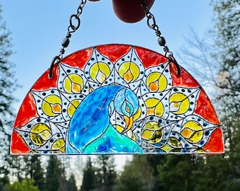 Dollhouse Peacock stained glass look Acrylic decorative window Suncatcher