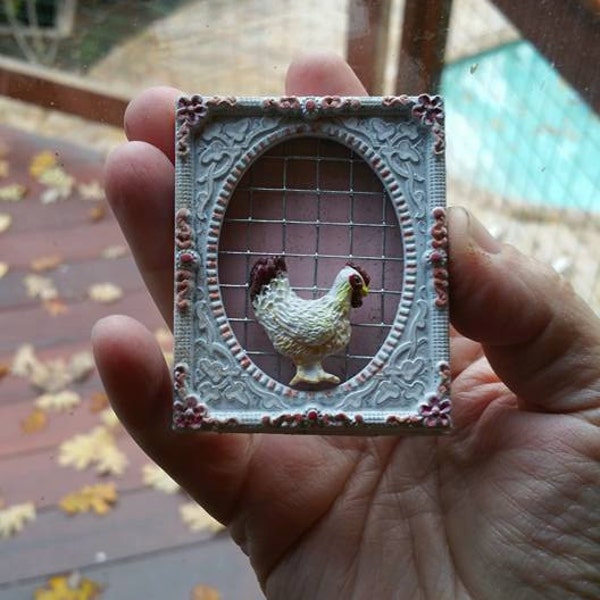 Dollhouse Miniature Picture Chicken Shabby Chic style.