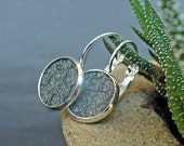 Silver grey errings with salmon leather, elegant minimal style, gift for girlfriend, mom, wife, women for engagement, Christmas, Valentines