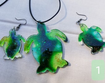 Resin Turtle necklace and earrings