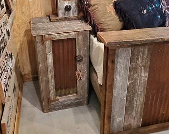 Pair of Rustic Night Stands or Side Tables  - "Tin River" Style - Authentic Barn Wood with Salvaged Barn Tin Insert - Handcrafted