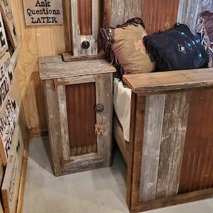 Pair of Rustic Night Stands or Side Tables  - "Tin River" Style - Authentic Barn Wood with Salvaged Barn Tin Insert - Handcrafted