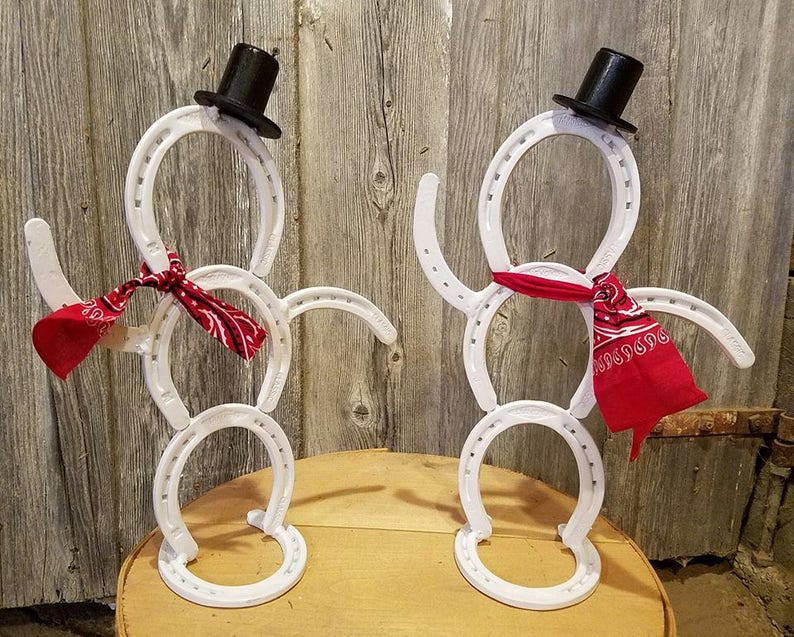Horseshoe Snowman Horseshoe Christmas Decor Rustic Etsy