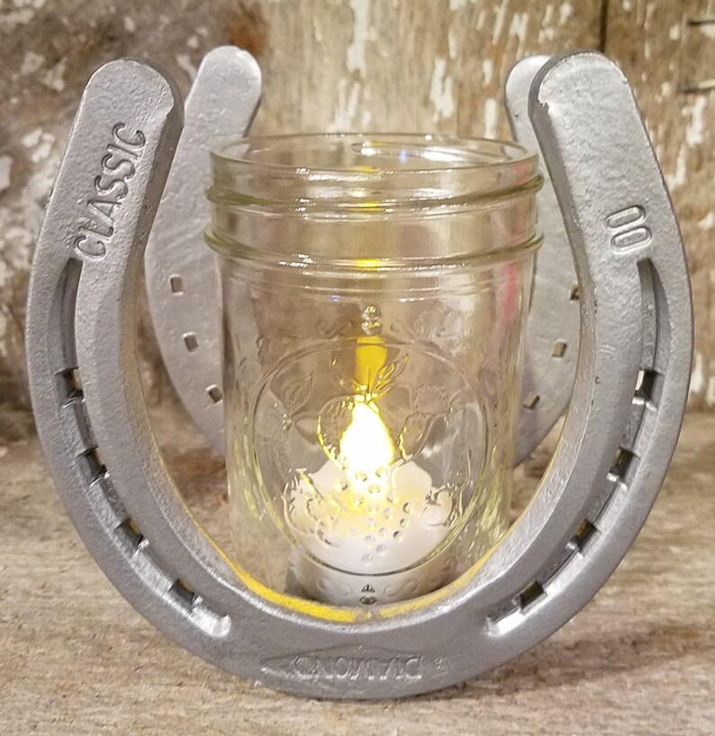 Horseshoe Candle Holder Authentic Horseshoes With Glass Jar Etsy