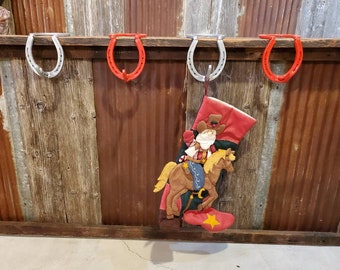 Horseshoe Stocking Holder - Authentic Horseshoes - Western Cowboy Cowgirl Stocking Holder