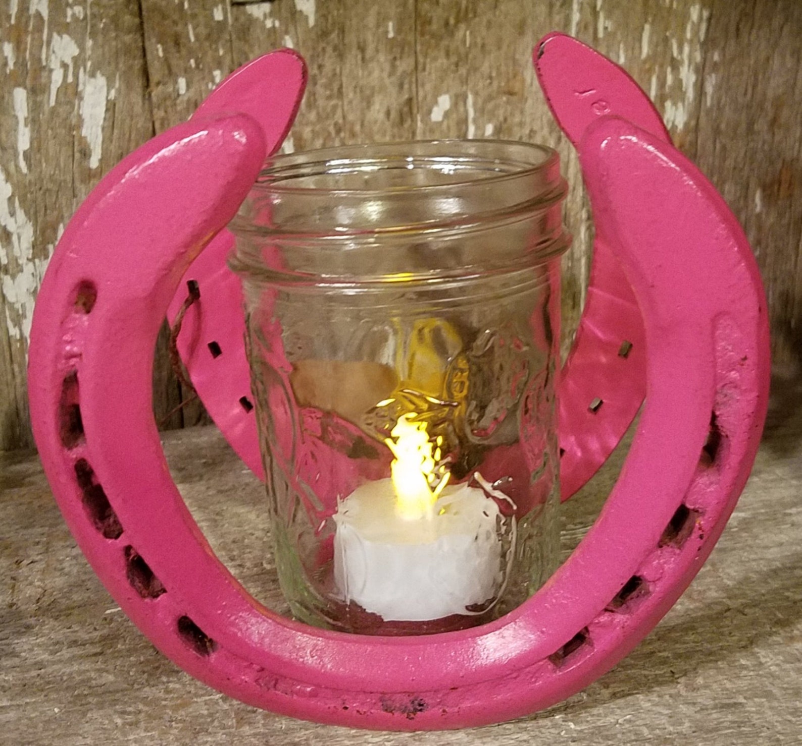 Horseshoe Candle Holder Authentic Horseshoes With Glass Jar Etsy
